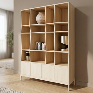 Étagère à livres en bois moderne avec portes, étagère modulaire autoportante pour salon, bureau à domicile, design scandinave - Product Image 5