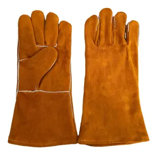 Heaper Price-soldador Garde, guantes de soldadura de arco de trabajo de cuero de vaca, cuero partido amarillo