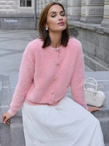 Cardigã de Poliéster Casual de Outono/Inverno com Gola Redonda e Botões, Manga Longa - Product Image 3