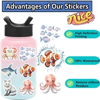 50 autocollants adhésifs imperméables en PVC sur le thème des animaux marins pour casque, ordinateur portable, skateboard, valise, réfrigérateur, livres