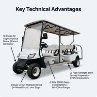 Voiturette de golf électrique Tarion 8 places (6+2) pour le transport touristique, moteur AC 60V, autonomie 90 km+, vitesse 30-50 km/h, idéale pour hôtels, aéroports, campus et communautés