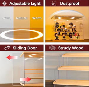 Vitrine d'exposition B2B personnalisée en bois massif et acrylique avec éclairage LED réglable, boîte <span class=keywords><strong>de</strong></span> présentation transparente anti-poussière à 5 niveaux pour figurines d'<span class=keywords><strong>action</strong></span> - Product Image 3