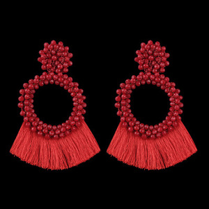 Estilo bohemio tejido a mano grano de arroz pendientes de cuatro de color al por mayor literaria temperamento multi-capa - Product Image 5