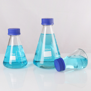 Frasco Cónico Graduado de Laboratorio Transparente de 100 ml, 250 ml, 500 ml, 1000 ml, Frasco de Vidrio Erlenmeyer con Tapa de Rosca Azul - Product Image 1
