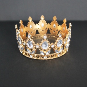 <span class=keywords><strong>Couronne</strong></span> de mariée vintage baroque en strass - Tiara plaquée or en alliage, accessoire de mode pour cheveux pour filles et cadeaux d'anniversaire - Product Image 3