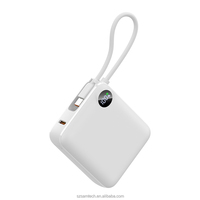 Batterie externe portable en ABS avec câble Type-C intégré et cordon, affichage numérique, batterie Li-Polymère à charge rapide