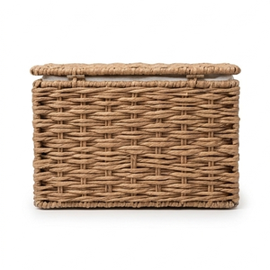 Caja de almacenamiento de hierba marina tejida naturalmente con tapa, cesta organizadora de mimbre hecha a mano para habitación de bebé, para juguetes, pañales, ropa y artículos diversos. - Product Image 3