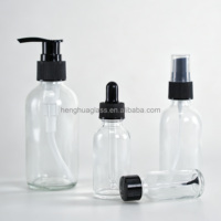 Bouteilles en verre rondes transparentes de 15 ml, 30 ml, 60 ml, 120 ml avec pompe à lotion, compte-gouttes, vaporisateur à fine brume, bouchon à vis pour huiles essentielles
