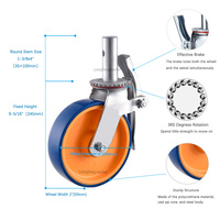 Roda Caster Besi Inti PU/Polipropilena 8 inci untuk Perancah, Roda Caster Tugas Berat dengan Rem Total Lock, Kapasitas Beban 700-1500 LBS