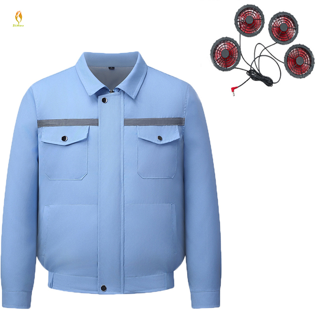 Summer Outdoor Worker Uniforms Jacket With Reflective Strip Fans Customized Construction Mens Cooling Jacket