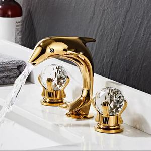 Grifo de Agua Creativo con Diseño de Delfín, de Latón con Manija de Bola de Cristal, de Sobremesa, con 3 Orificios, Válvula de Cerámica de Doble Función, Mezclador Independiente para Lavabo de Sala de Estar - Product Image 2