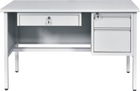 Bureau d'ordinateur en acier avec plusieurs styles au choix, plateau en MDF, tiroirs et support pour clavier et unité centrale