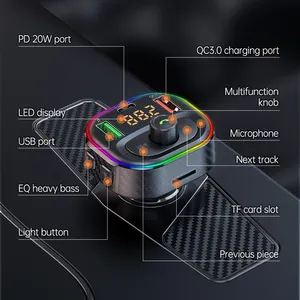 T86 LED 백라이트 FM 송신기 무선 호환 5.1 USB QC3.0 PD 충전기 핸즈프리 자동차 키트 자동 MP3 전화 음악 플레이어