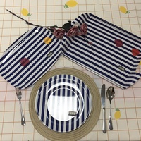 Service de table en mélamine à rayures blanches et bleues, ensemble de bol et d'assiettes