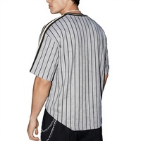 Men's Gray Striped O-Neck Short Sleeve Knitted Polyester/Cotton T-Shirt Contrast Trim Casual Regular Fit Eco-Friendly Quick Dry