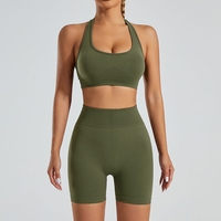 Produsen Set Yoga Celana Pendek Yoga Elastis Tinggi Tanpa Jahitan Model Baru untuk Perdagangan Luar Negeri, Sport Bra Leher Tinggi, Pakaian Dalam, Celana Fitness Lari