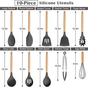 Accessoires de cuisine personnalisés 33 pièces, spatule mélangeuse, ensemble d'ustensiles de cuisine antiadhésifs, ensemble d'ustensiles de cuisine en silicone avec manche en bois - Product Image 2