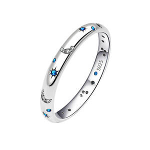 Anillo de Plata de Ley 925 con Diseño de <span class=keywords><strong>Luna</strong></span> y Estrella con Circonita, Venta al por Mayor de Fábrica - Product Image 1