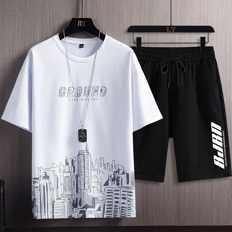 New T Shirt And Short Set Summer Short Sleeve Tops And Pants Suits Breathable Casual T Shirt Running Set Fashion