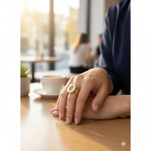 Everyday Wear Geometric Cut Gemstone Cocktail <b>Ring</b> 10K Gold Rhodium Plating Minimalist Style Opal <b>Garnet</b> Set Platinum Fine - Product Image 3