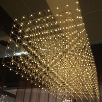 Lustre d'Art Moderne Personnalisé pour Hôtel, en Forme de Cube 3D, Grille Étoilée, Forme Géométrique, en Acier Inoxydable, pour Villa, Hôtel, Salle à Manger