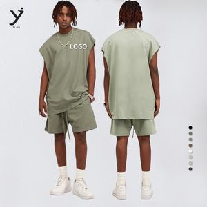 Camiseta con estampado de logotipo de algodón 100% personalizada Unisex Lisa para hombre, camiseta sin mangas transpirable de gran tamaño y conjunto corto - Product Image 1