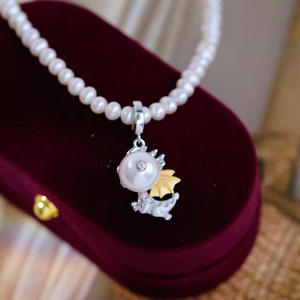 Colgante de Plata S925 con Cadena de Dragón Volador Pequeño, para Cuentas de 7-9mm, Accesorio 31100, Colgantes de Perlas, Dijes - Product Image 2