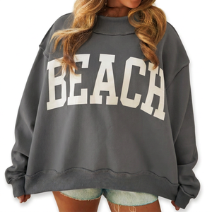 Trendy Beach Graphic Print Mockneck Sweatshirts Varsity Block Letter <b>Pullover</b> Sweatshirt Youth Club Wear Cozy Winter <b>Jumpers</b> - Product Image 1