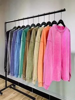 Kaus lengan panjang pria, T-shirt katun murni anti-serabut layar sutra ukuran besar dicuci asam Retro padat kustom