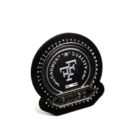 Étiquette en cuir avec logo métallique 3D personnalisé, étiquette de col de vêtement en cuir microfibre noir de qualité supérieure, marque de commerce cousue ornée de strass