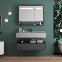 Meuble de salle de bain double vasque de 120 cm, style hôtel, meuble de salle de bain moderne pour hôtel et maison avec miroir éclairé et armoire