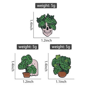 دبابيس مطلية بالمينا على شكل جمجمة قوطية ونباتات في أواني، بروشات على شكل هيكل عظمي وشبح وضفدع ونباتات، شارة ياقة، هدية مجوهرات - Product Image 6