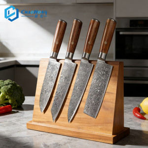 Ensemble de couteaux de cuisine en acier Damas à 67 couches, couteau de chef Kiritsuke Santoku <span class=keywords><strong>Nairi</strong></span>, couteau à steak, couteau utilitaire, accents en bois d'olivier - Product Image 1