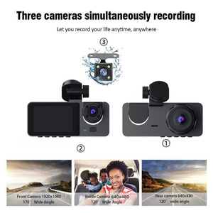 Caméra de tableau de bord 3 canaux, caméra avant et arrière à l'intérieur de la voiture, Dvr, <span class=keywords><strong>Dashcam</strong></span>, caméra de tableau de bord à 3 objectifs, nouveauté - Product Image 4