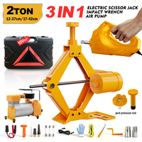 Kit de cric électrique à ciseaux robuste 3-en-1 DC12V 2T 42cm avec clé à chocs et compresseur d'air pour le remplacement de pneus de berlines et SUV