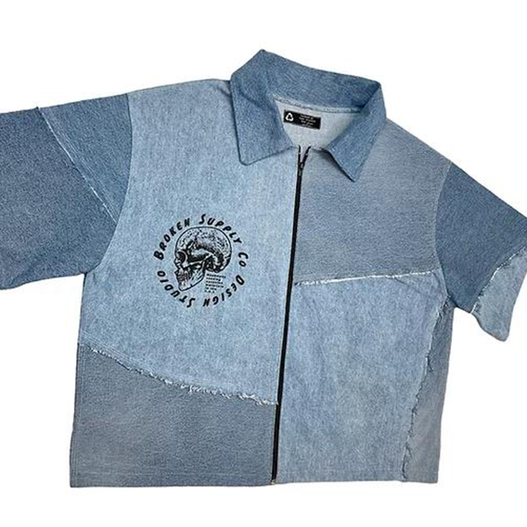Diznew Men Shirt Short Sleeve Shirts Factory Custom Made Wholesale Short Sleeve Men Denim Shirt