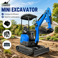 Mini-excavatrice EPA Euro V LAWNIO 18L avec cabine, moteur Kubota D722, chenilles en caoutchouc, prête à l'emploi pour les travaux agricoles et de jardinage, mini-excavatrice professionnelle de petite taille
