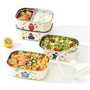 กล่องอาหารกลางวันสแตนเลสทรงสี่เหลี่ยมลายการ์ตูนพร้อมช่องสำหรับพนักงานออฟฟิศและนักเรียน - Product Image 1