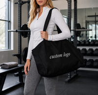 Sac fourre-tout en toile noire, taille moyenne/grande, sac de sport pour la remise en forme quotidienne, les entraînements sportifs, avec impression de logo personnalisé, larges bretelles, modes de vie actifs