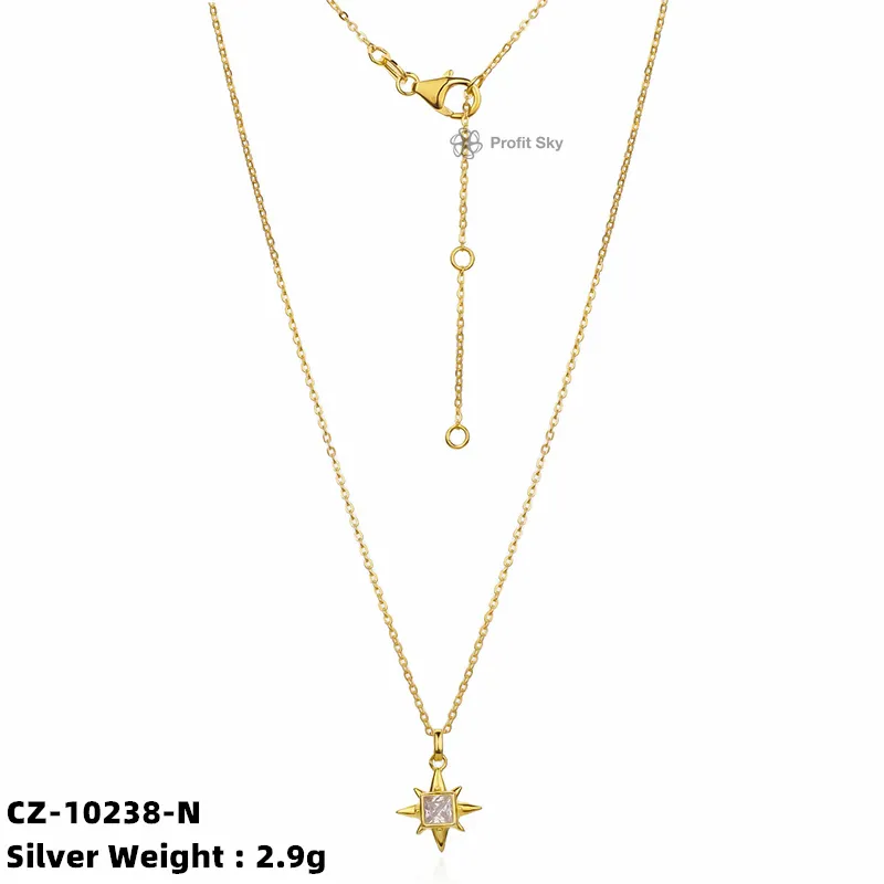 Fabrik preis Mode Minimalist Octagonal Star Halskette S925 Sterling Silber INS Star Diamond Small Sun Halskette