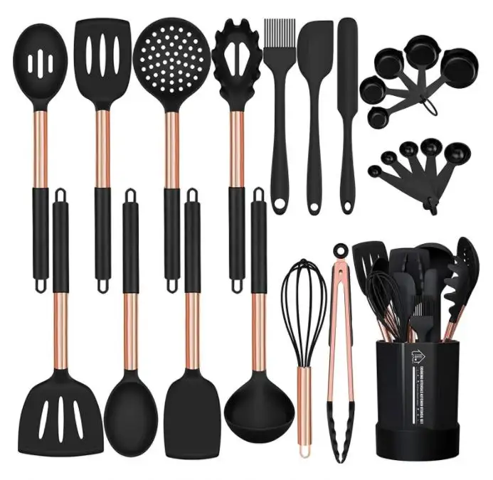 24Pcs Food Grade Silicone Heat Resistant Cooking Tool Spoon Whisk Turner Non-Stick Kitchen Utensils Set