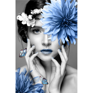 Belle <span class=keywords><strong>femme</strong></span> avec une décoration murale de fleurs bleues et blanches, toile conçue sur toile, <span class=keywords><strong>peinture</strong></span> d'affiche pour <span class=keywords><strong>la</strong></span> décoration de <span class=keywords><strong>la</strong></span> pièce et de <span class=keywords><strong>la</strong></span> maison - Product Image 6