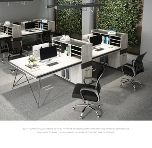 Set furnitur kantor gaya industri partisi Workstation Studio Inspector 4 orang bentuk L meja komputer kantor