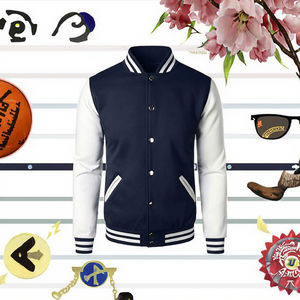 Chaqueta Varsity de Béisbol Formal para Hombre, con Cuello Alto, Corte Slim, de Alta Calidad, con Logotipo Personalizado, en Color de Contraste, con Forro Polar, Venta al Por Mayor, ODM - Product Image 3