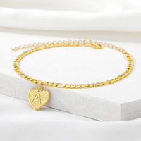 Bracelet de cheville 26 lettres majuscules en acier inoxydable plaqué or chaîne Bracelet de cheville coeur cuivre pendentif femme cadeau bijoux