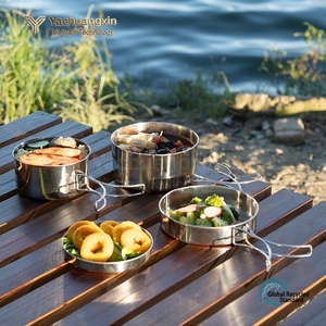 Kingpool Modern Outdoor Stainless Steel Camping Cooking Pot Pan Portable Lightweight Triply <b>Cookware</b> Set Utensils Gas Induction - Product Image 4