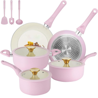Ensemble de casseroles en céramique métallique antiadhésives de haute qualité, modernes, 6 pièces, compatibles avec la cuisinière à gaz et l'induction, couvercles en verre, poignées en silicone, lavables au lave-vaisselle