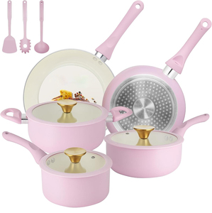 Juego de Utensilios de Cocina de Cerámica Antiadherentes de Alta Calidad, 6 Piezas, Aptos para Gas e Inducción, con Tapas de Vidrio, Asas de Silicona, Aptos para Lavavajillas y Horno - Product Image 1