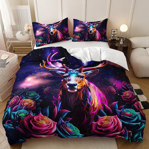 Vente directe d'usine, housse de <span class=keywords><strong>couette</strong></span> et taie d'oreiller en fibre de polyester 100% imprimée numériquement en 3D, 500TC, style américain, <span class=keywords><strong>cerf</strong></span> sauvage - Product Image 5