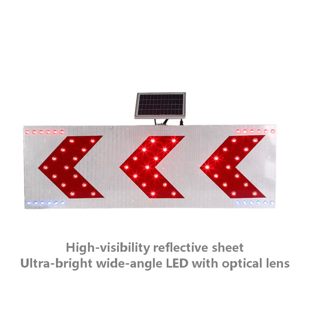 Solar Powered LED Flashing Sign Construction Road Work Sign Aluminum Arrow Traffic Sign